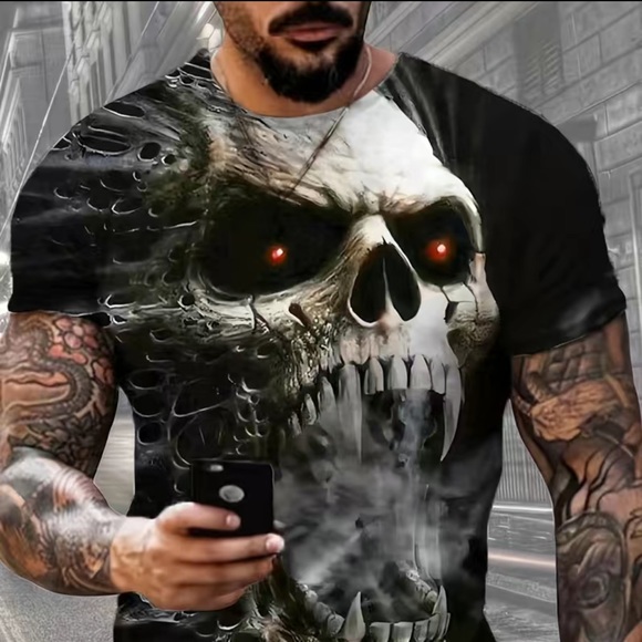 🔴 CLEARANCE 🏷️ NWT ☠️ 2-D HALLOWEEN SKULL SKELETON 2-SIDED TSHIRT Men’s M & XL - Picture 1 of 6